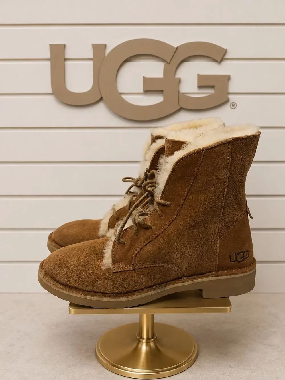 UGG Quincy 1012359 Chestnut Sheepskin Lace-Up Boots Women’s Sz 5.5